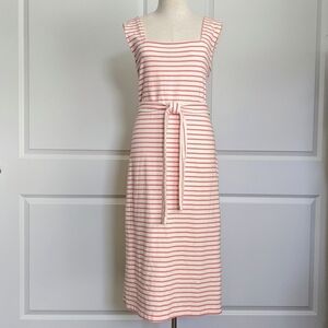 Rails Dress Midi Tie Waist Sleeveless 100% Cotton Knit Ivory Peony Stripe L NWT